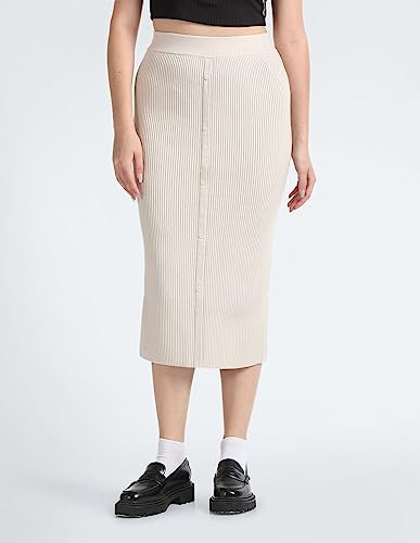 Calvin Klein Women Embroidered Slim Beige Skirt (M) - J219981ACF