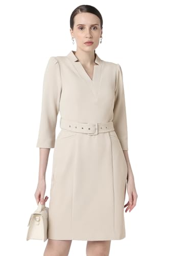 Van Heusen Women's Polyester Blend Modern Mid-Thigh Length Dress (VWDRCRGP516549_Beige