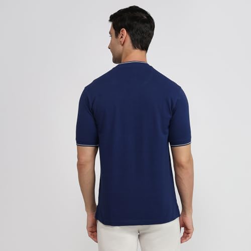 Raymond Men Modern Fit Solid Pattern Pure Cotton Half Sleeve Polo Neck Casual T-Shirt Blue