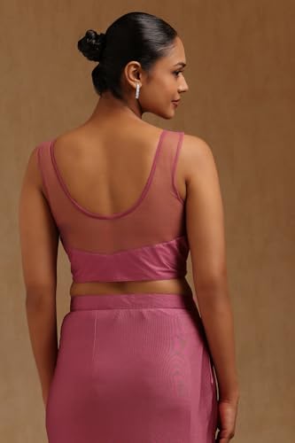 Soch Womens Blush Pink Spandex Solid Ready To Wear Saree