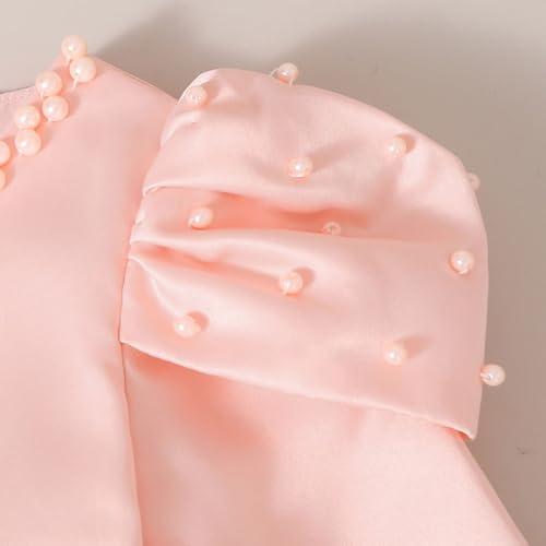 Hopscotch Girls Peach Short Sleeves Bow Applique Beaded Party Dress for Age (4-5 Years)