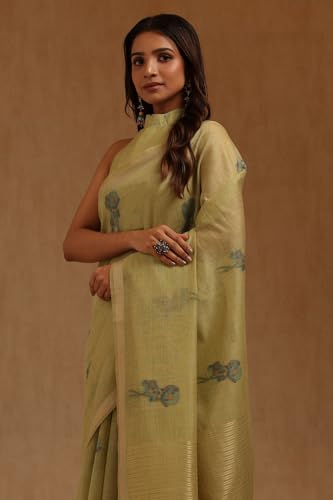 Soch Womens Light Green Chanderi Woven Design Saree