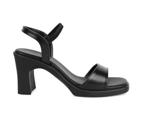 LOUIS STITCH Black Stylish Block Heel Sandals for Women with Elastic Strap Support (LD07-BHELJB105)