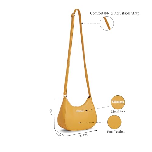 Caprese Omni Small Sling Bag for Women with Adjustable Strap & Zipper Closure for Comfortable Wear | Versatile Handbag for Everyday Use, Travel, and Special Occasions (Ochre)