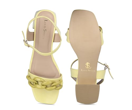 LOUIS STITCH Women’s Yellow Block Heel Sandals | Comfortable Sandal for Ladies | LSOF-FI10-BHBS | UK-6