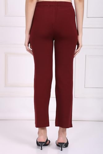 W for Woman Maroon Solid Straight Pant - (W62077-224548-XL)