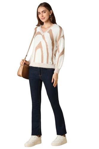 Allen Solly Women's Acrylic Blend V-Neck Sweater (AHSWCRGH914688_White