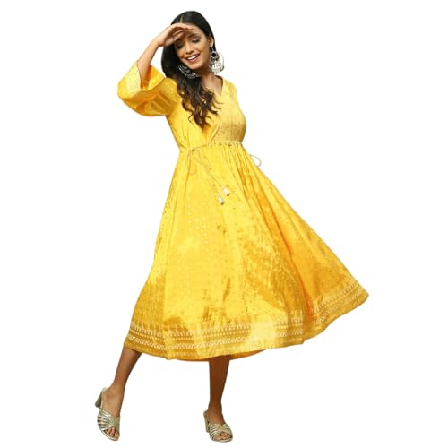 Rangriti Women Mustard Liva Kalidar Dress_36