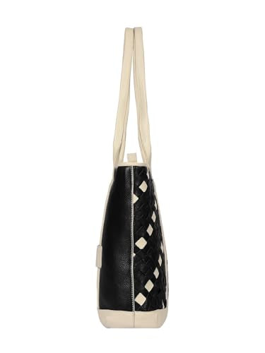 eske Paloma Genuine Leather Braided Tote Bag For Women (Vanilla Black)