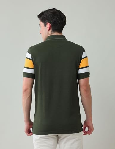 Arrow Sports Men's Striped Regular Fit Polo Shirt (ASAJTS3407_Olive