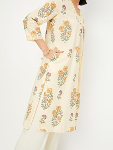 Max Women's Cotton Regular Kurta (PEPKSP25SE_Yellow
