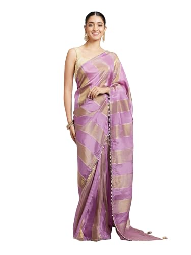 MOHEY Women's Georgette Paisley Pattern Pearl Border Saree(Purple)