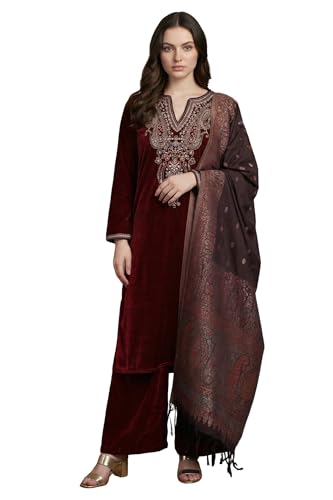 W for Woman Maroon Straight Kurta with Parallel Pant and Dupatta - (WS13312-224203-XL)