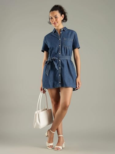 Cotton Spread Collar Shirt Dress