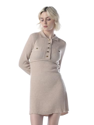 ONLY Women's Self Design Bodycon Beige Dress