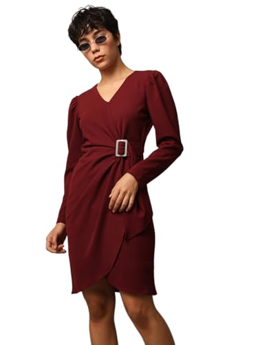 ONLY Women's Regular Fit Maroon Dress