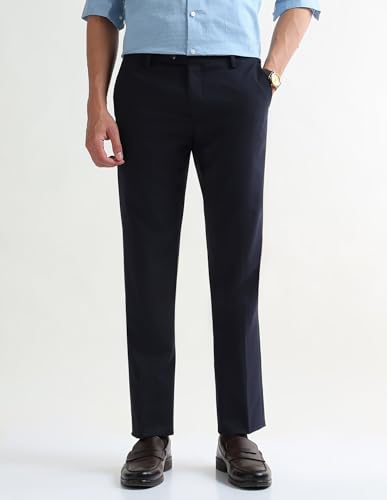 Arrow Men's Dobby Regular Fit Trousers (ARAKTR2039_Navy_38)