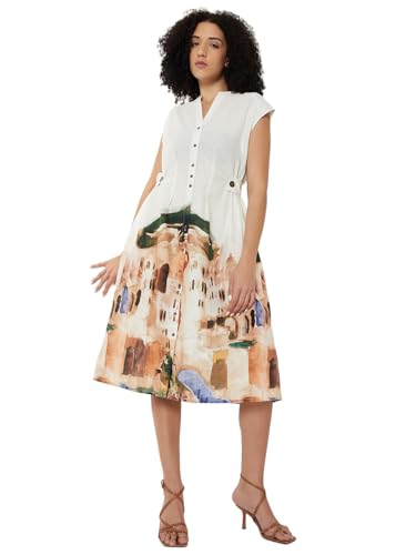 Max Kalki x Max Women Artistic Printed Midi Dress (White_M)