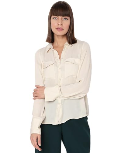 VERO MODA Women Solid Polyester Regular Fit Off-White Shirt