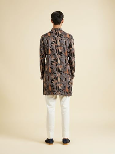 Manyavar Men's Spandex Abstract Metallic Gold Print Kurta(Black,XL)