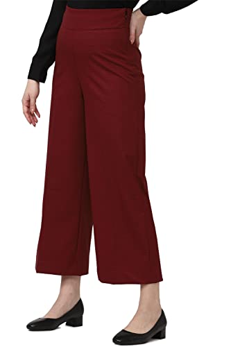 Women Maroon Solid Casual Regular Fit Trousers