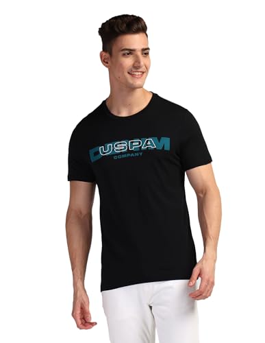 U.S. POLO ASSN. Mens Solid Half Sleeve Brand Carrier Round Neck T-Shirts (UDTSHS0898_Black_S)