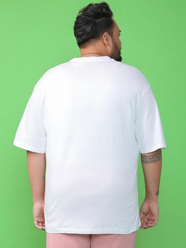 Bewakoof Men's Graphic Print Oversized Fit Half Sleeve Round Neck Cotton Plus Size T-Shirt_694228_White_4XL