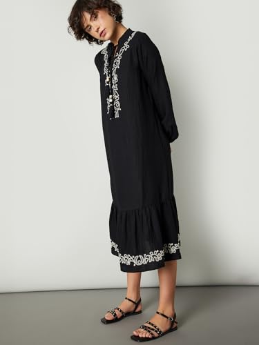 Max Women's Nylon Classic Midi Casual Dress (C24WCLFSEST104_Black