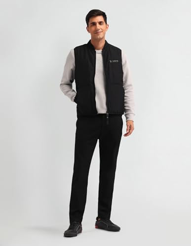U.S. Polo Assn. Denim Co. Men's Black Solid Collar Neck Sleeveless Casual Polyester Regular Fit Jacket (UDJCK1387_Black_S)