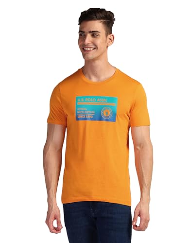 U.S. POLO ASSN. Mens Solid Half Sleeve Graphic Round Neck T-Shirts (UDTSHS0879_Orange_M)
