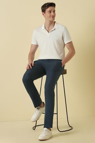 Men Navy Solid Casual Trousers