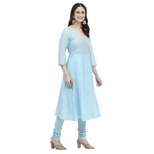BIBA Women's Polyester Kurta Sets (SKD8799OAW24POBLU_Blue