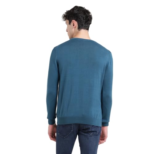 Men's Solid Blue Crew Neck Sweater