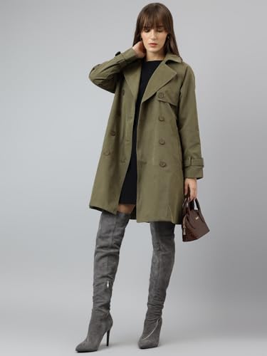 Latin Quarters Women Khaki Full Sleeve Casual Solid Coat_XL