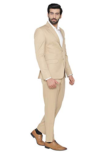 WINTAGE Men's Polyester Cotton and Evening 2 Pc Suit : Beige