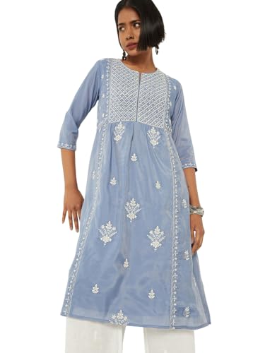 Max Women Embroidered A-Line Kurta(Blue_XXL)