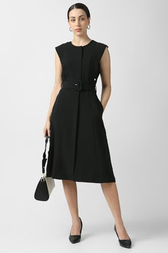 Van Heusen Women's PolyesterBlend Modern Knee-Length Dress (VWDRCRGFQ12883_Black