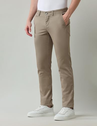 Arrow Sports Men's Brown Solid Mid Rise Cotton Button Slim Fit Flat Front Slant Pocket Trousers (ASAJTR2509_Brown_38)