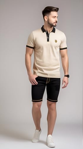 Ben Martin Men's Regular Fit Knee Length Golden Black Casual Wear Denim Shorts Size 40