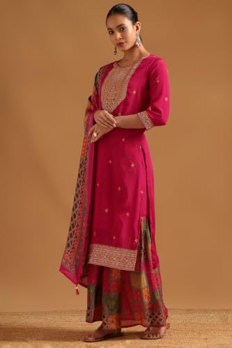 Soch Womens Fuchsia Viscose Blend Ethnic Motifs Zari Embroidered Salwar Suit With Sequin