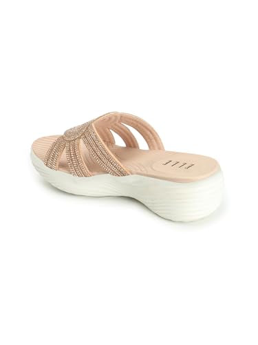 ELLE women Comforable Slide Wedge Heel Sandal,Colour-Pink, Size-UK- 40