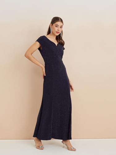 Latin Quarters Women's Blue Sweatheart Neck Cap Sleeves Solid Party Bodycon Dress_M