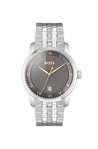 BOSS Principle Qtz Basic Calendar Grey Round Dial Men's Watch|Stainless Steel Material|Silver Color Band - 1514116