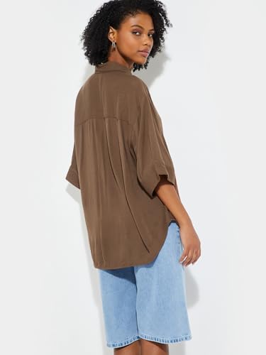 Max URB_N Women Textured Loose Fit Shirt (Brown_XS)