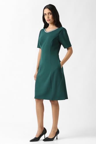 Van Heusen Women's Polyester Blend Modern Knee-Length Dress (VWCDERGFG36230_Green