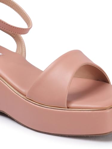 ELLE Women Wedge Heel Sandal, Peach, UK-5
