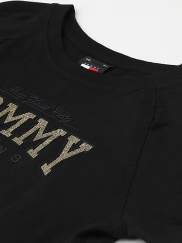 Tommy Hilfiger Slim Crop Glitter Varsiry T-Shirt Black