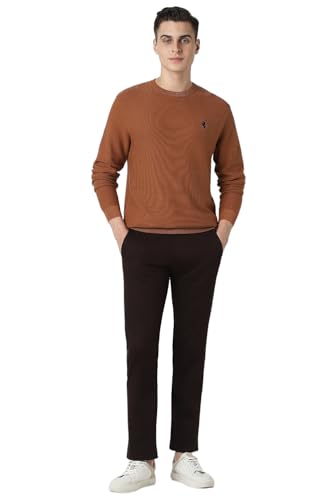 Men Brown Textured Crew Neck Sweater