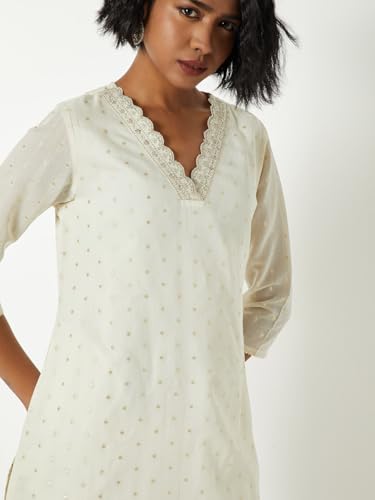 Max Women Embroidered Straight Kurta Set(White_M)