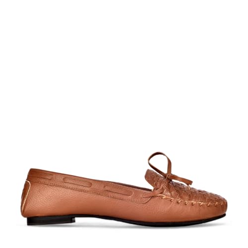 eske Women's Woven Leather Moccasins | Soft Genuine Cosmos Leather | Cushioned Insole | Slip-On Comfort Shoes | Lightweight Flat Driving Loafers (Summer Cognac, UK Footwear Size System, Adult, Women, Numeric, Medium, 3)